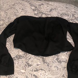 Satin look black cropped longsleeve top